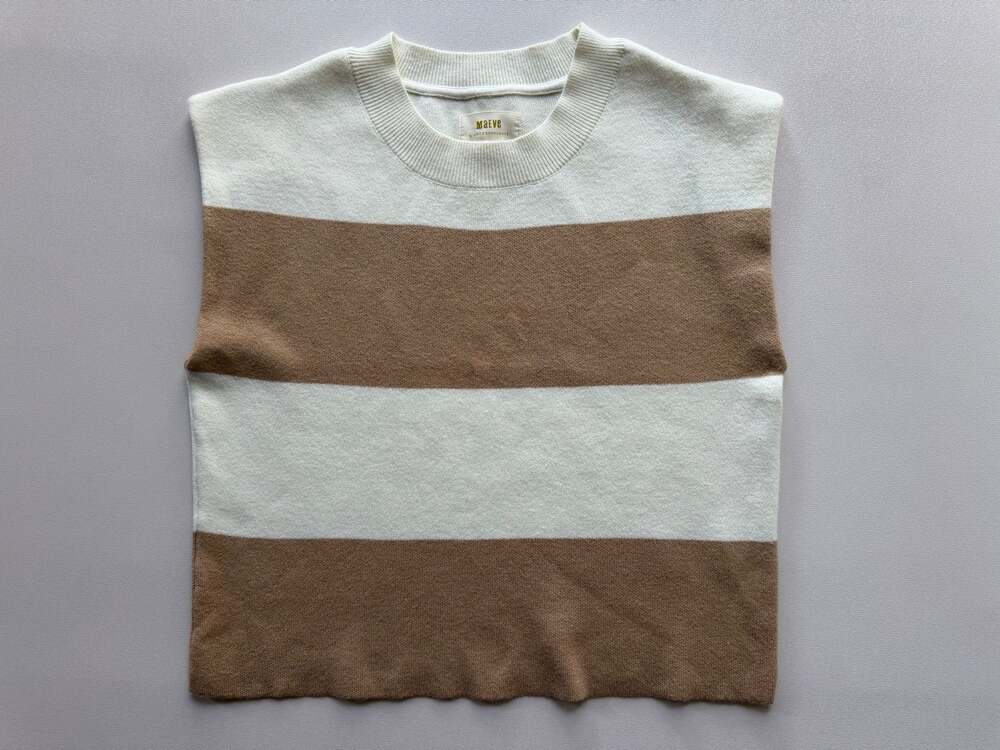 Maeve Women's Cream Tan Boxy Striped Sleeveless Sweater Top Size XXS
